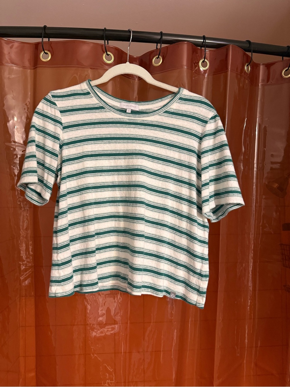 Striped Short-Sleeve Crewneck Top - Green & White